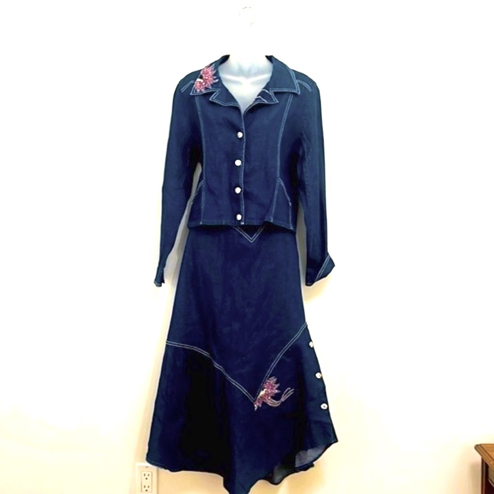 Linda Lundstrom two piece denim skirt and jacket